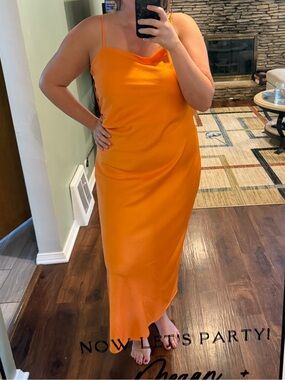 12th Tribe Bright Orange Slip Midi Dress